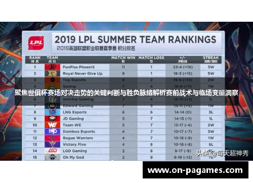 聚焦世俱杯赛场对决走势的关键判断与胜负脉络解析赛前战术与临场变量洞察