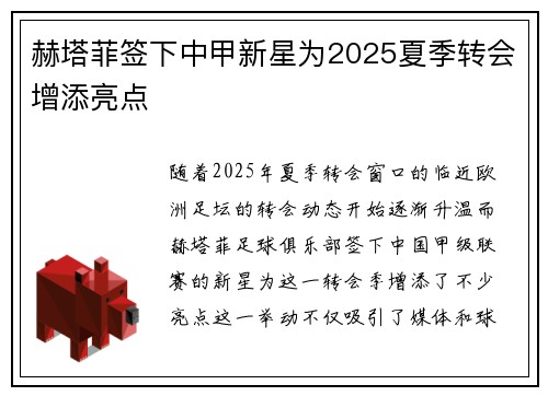 赫塔菲签下中甲新星为2025夏季转会增添亮点 赫塔菲签下中甲新星为2025夏季转会增添亮点